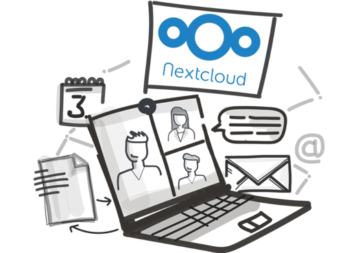 Notebook mit Filesharing und Nextcloud Logo